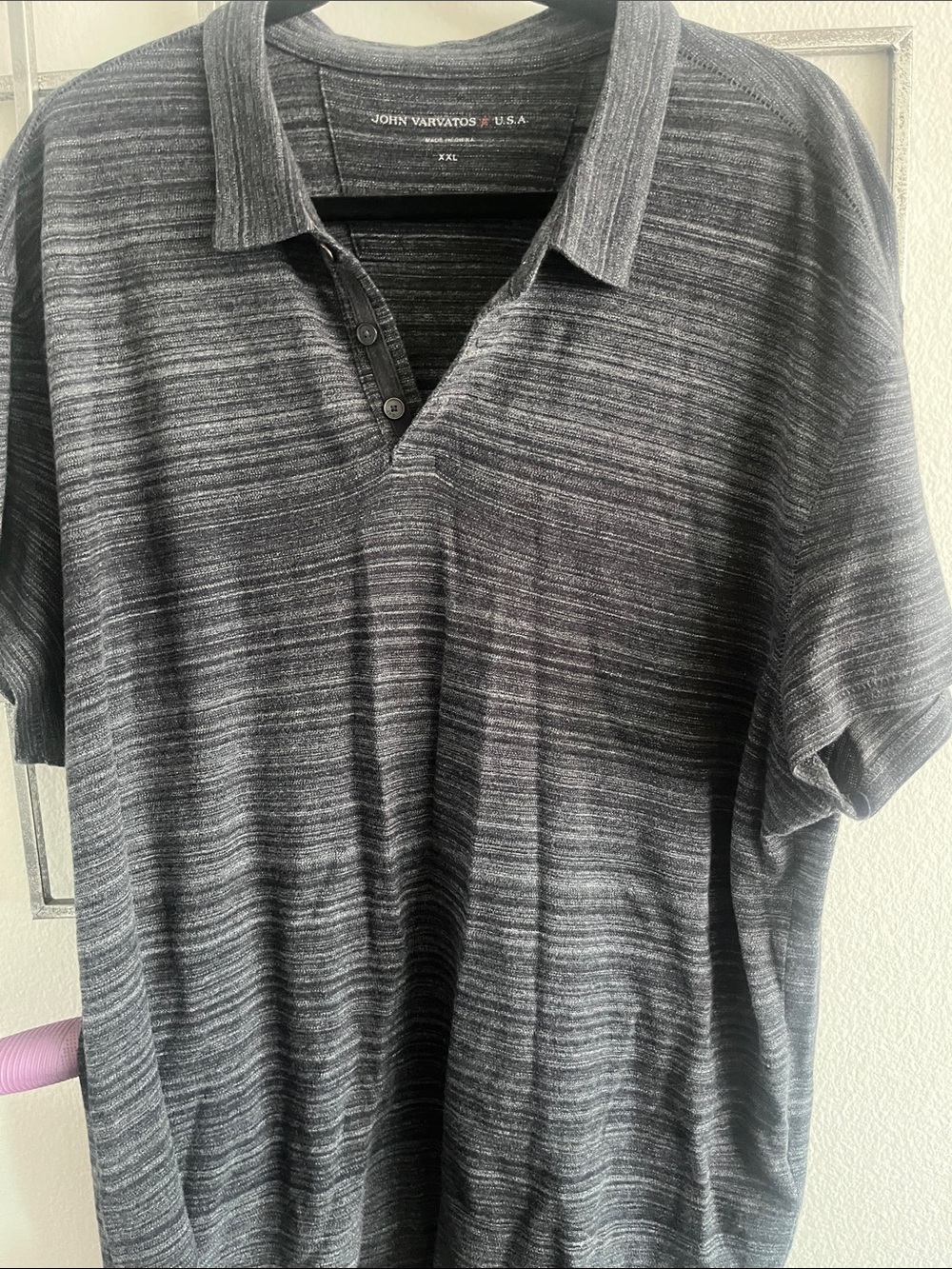 John Varvatos Black and Gray Heathered Polo